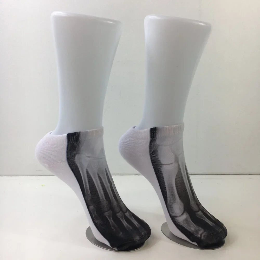 Unisex X-Ray Bone Print Novelty Ankle Socks Skeleton Foot Design Black White